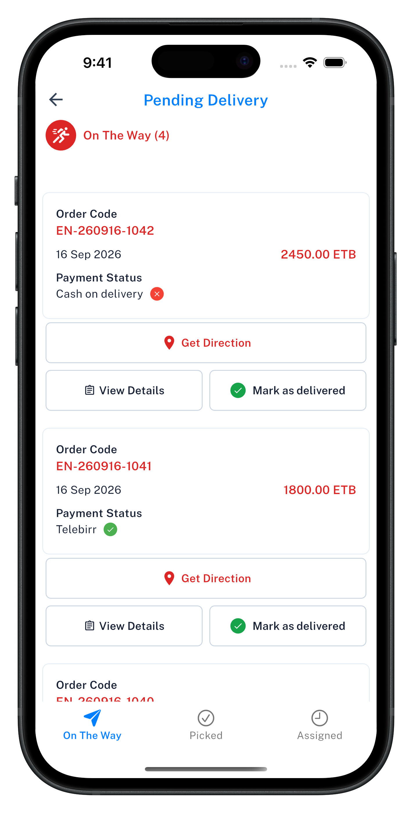Enova Mart Delivery active orders with directions, details and delivery confirmation